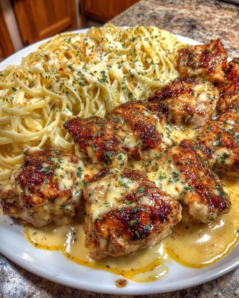 Creamy Parmesan Pasta with Garlic Butter Chicken Bites